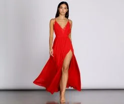 Windsor. Angelique Formal High Slit Lace Dress
