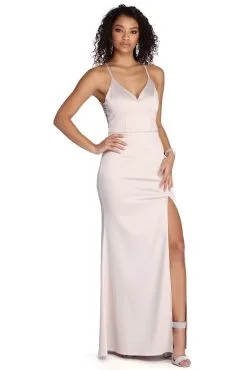 Windsor. Kenzie High Slit Satin Dress