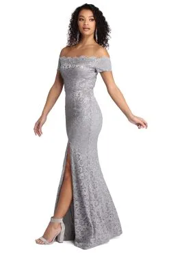 Windsor. Lillian Formal High Slit Lace Dress