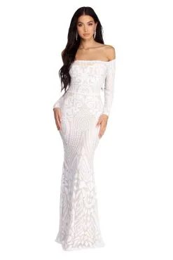 Windsor. Lizzie Formal Sequin Scroll Dress