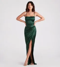 Windsor. Mayra Formal Satin Slit Long Dress -Formal Dresses Online Shop 05002 6832 1 e409e520 6cde 4b20 ae98 1015d7ec1957