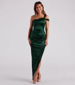 Windsor. Angela Formal Satin One Shoulder Long Dress