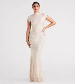 Windsor. Justine Formal Sequin Mock Neck Mermaid Dress