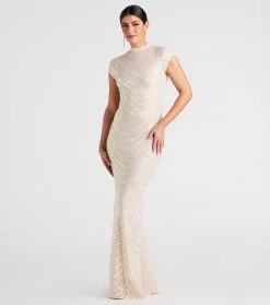 Windsor. Justine Formal Sequin Mock Neck Mermaid Dress -Formal Dresses Online Shop 05002 7084 3