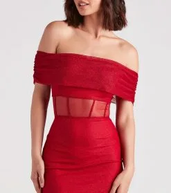 Windsor. Alice Formal Glitter Off The Shoulder Dress -Formal Dresses Online Shop 05002 7103 4