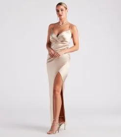Windsor. Serena High Slit Satin Formal Dress -Formal Dresses Online Shop 05002 7142 3 6cf1f579 9665 4b0a 820f cd9d4d0e07bc