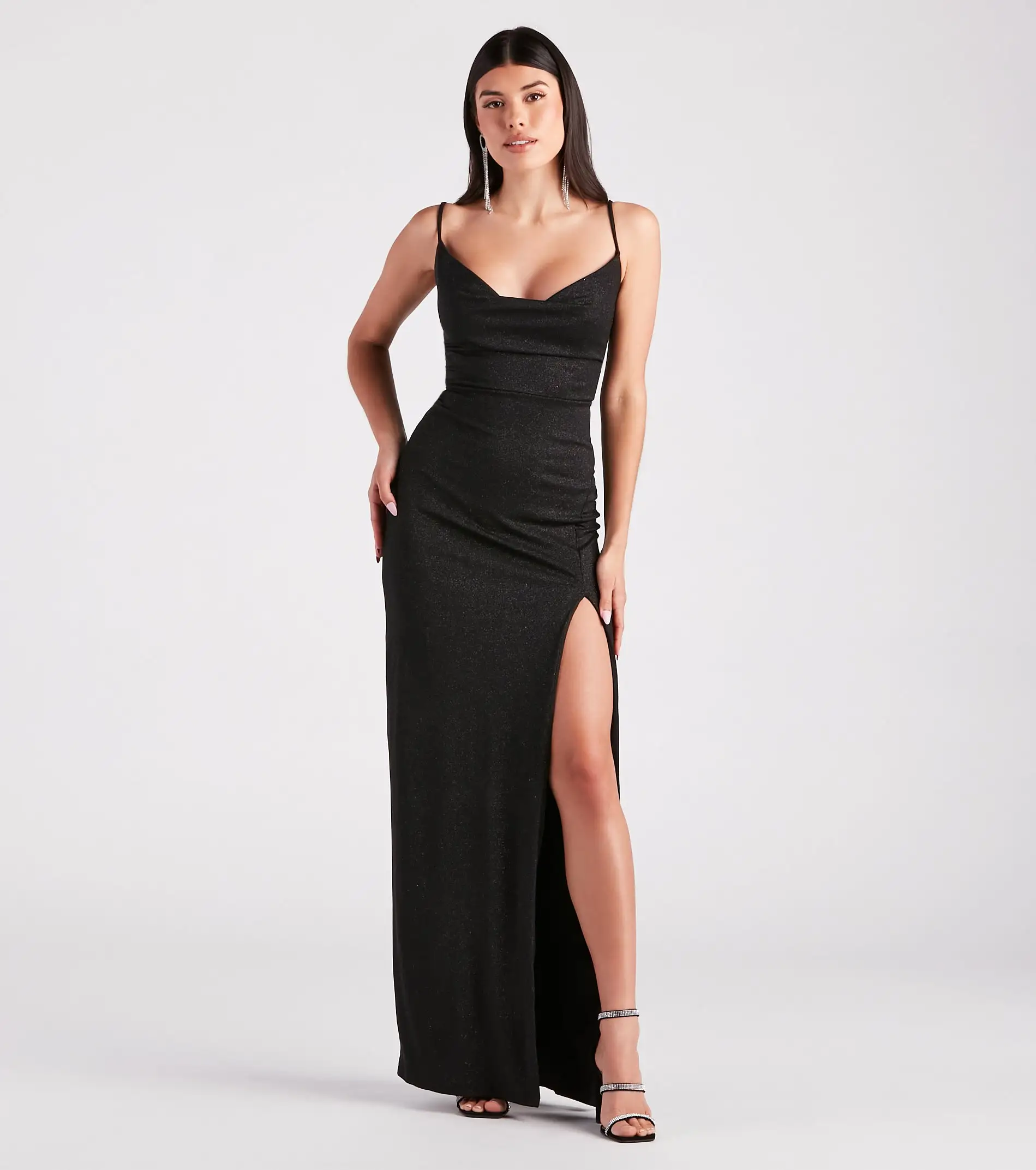 Windsor. Shelly High Slit Glitter Knit Formal Dress 5 Windsor. Shelly High Slit Glitter Knit Formal Dress - Image 3