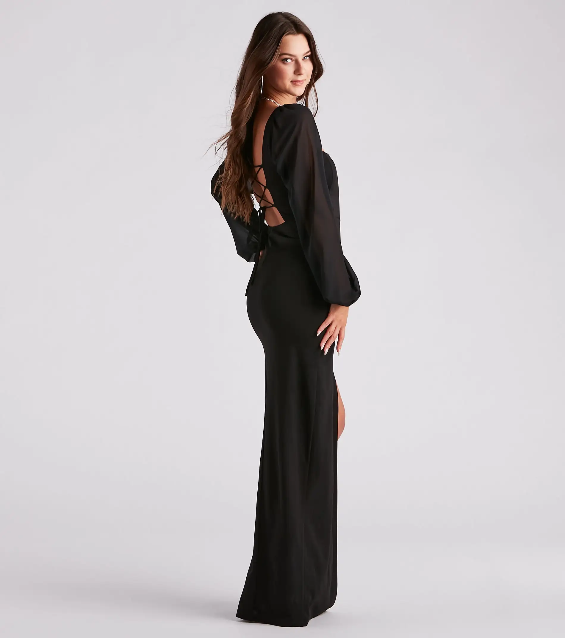 Windsor. Penny Formal Crepe Lace-Up Slit Dress 4 Windsor. Penny Formal Crepe Lace-Up Slit Dress - Image 2