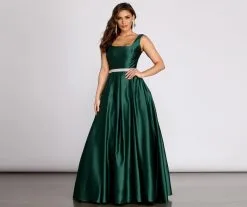 Windsor. Yenni Satin Rhinestone Trim Ball Gown