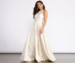 Windsor. Gisella Brocade High Neck Ball Gown