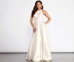 Windsor. Gisella Brocade High Neck Ball Gown -Formal Dresses Online Shop 05004 0101 4