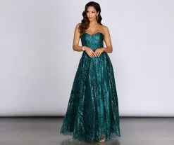 Windsor. Rae Strapless Glitter Ball Gown