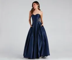 Windsor. Tinsley Embroidered Pleated Satin Ball Gown -Formal Dresses Online Shop 05004 0137 3