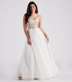 Windsor. Alexandra Rhinestone Embroidered Tulle Ball Gown
