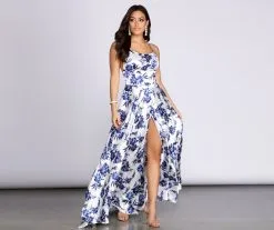 Windsor. Luna Satin Floral A-Line Dress -Formal Dresses Online Shop 05005 0043 3