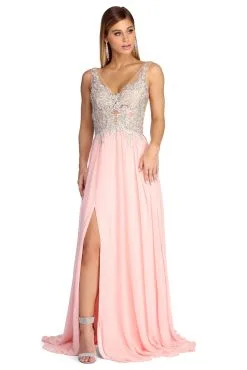 Windsor. Beatrice Formal High Slit Chiffon Dress