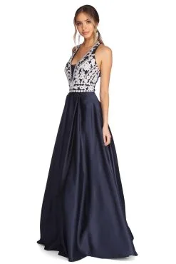 Windsor. Maddie Formal Embellished Halter Ball Gown
