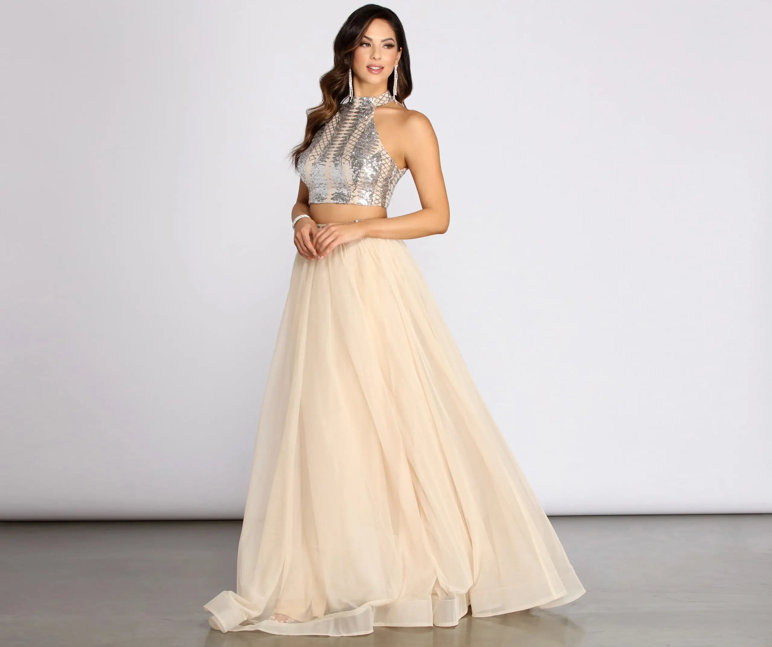 Windsor. Via Two Piece High Neck Tulle Dress 5 Windsor. Via Two Piece High Neck Tulle Dress - Image 3
