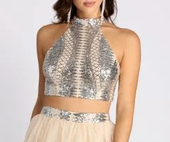 Windsor. Via Two Piece High Neck Tulle Dress 9 Windsor. Via Two Piece High Neck Tulle Dress -Formal Dresses Online Shop 05006 0150 4