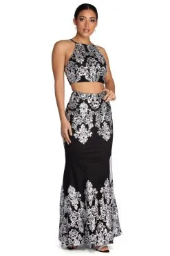 Windsor. Tamara Formal Metallic Two Piece Dress