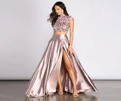 Windsor. Persephone Formal Satin And Sequin Two-Piece Dress