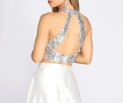 Windsor. Atara Iridescent Sequin Two Piece Satin Dress -Formal Dresses Online Shop 05006 0532 4