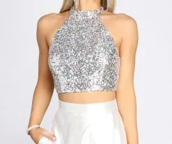 Windsor. Atara Iridescent Sequin Two Piece Satin Dress -Formal Dresses Online Shop 05006 0532 5 1