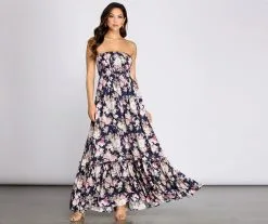 Windsor. Getaway Girl Floral Smocked Tube Maxi Dress