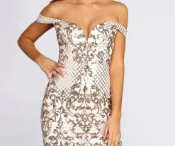 Windsor. Heavenly Sequins Off Shoulder Mini Dress -Formal Dresses Online Shop 05101 0235 4