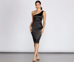 Windsor. One Sleeve Satin Midi Dress -Formal Dresses Online Shop 05101 0299 3 6a0ea2f1 ea3f 4019 9a48 572b1df7293e