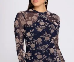 Windsor. Burnout Floral Mock Neck Mini Dress 8 Windsor. Burnout Floral Mock Neck Mini Dress -Formal Dresses Online Shop 05101 0597 3