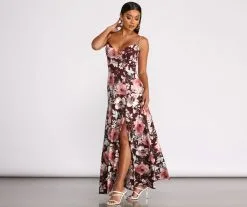 Windsor. High Slit Floral Knit Maxi Dress