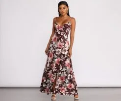 Windsor. High Slit Floral Knit Maxi Dress -Formal Dresses Online Shop 05101 0645 4
