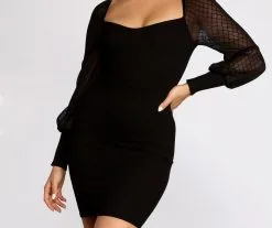 Windsor. Mesh Together Long Sleeve Mini Dress -Formal Dresses Online Shop 05101 0725 1