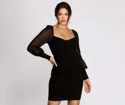 Windsor. Mesh Together Long Sleeve Mini Dress
