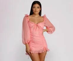 Windsor. Lace Be Real Organza Sleeve Mini Dress