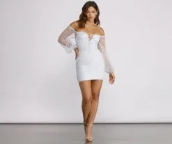 Windsor. Off The Shoulder Ruched Dotted Mini Dress -Formal Dresses Online Shop 05101 0801 4