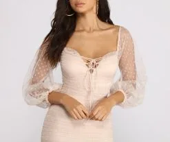 Windsor. Off The Shoulder Ruched Dotted Mini Dress -Formal Dresses Online Shop 05101 0802 3