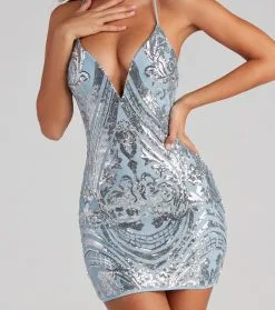 Windsor. Ellie Formal Damask Sequin Mini Dress -Formal Dresses Online Shop 05101 1125 4