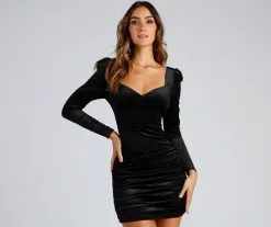 Windsor. Dramatic Effect Velvet Puff Sleeve Mini Dress