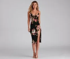 Windsor. Floral Feels Scoop Neck Strappy Midi Dress