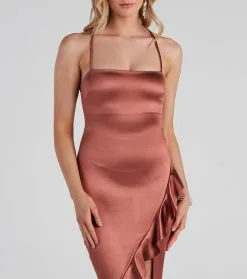 Windsor. Dinner Party Satin Ruffle Midi Dress -Formal Dresses Online Shop 05101 1547 4