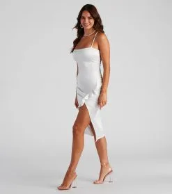 Windsor. Dinner Party Satin Ruffle Midi Dress -Formal Dresses Online Shop 05101 1549 3