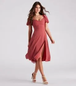 Windsor. Love Swept Chiffon Slit Midi Dress