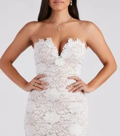 Windsor. Chic Impression Strapless Lace Midi Dress -Formal Dresses Online Shop 05101 2049 4