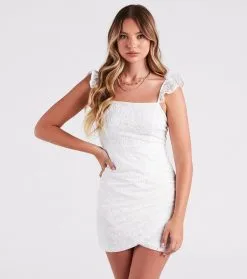 Windsor. Spring It One Lace Ruffle Strap Mini Dress