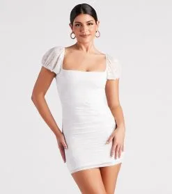 Windsor. Charming Vibes Lace Puff Sleeve Mini Dress