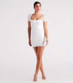 Windsor. Charming Vibes Lace Puff Sleeve Mini Dress -Formal Dresses Online Shop 05101 2147 3