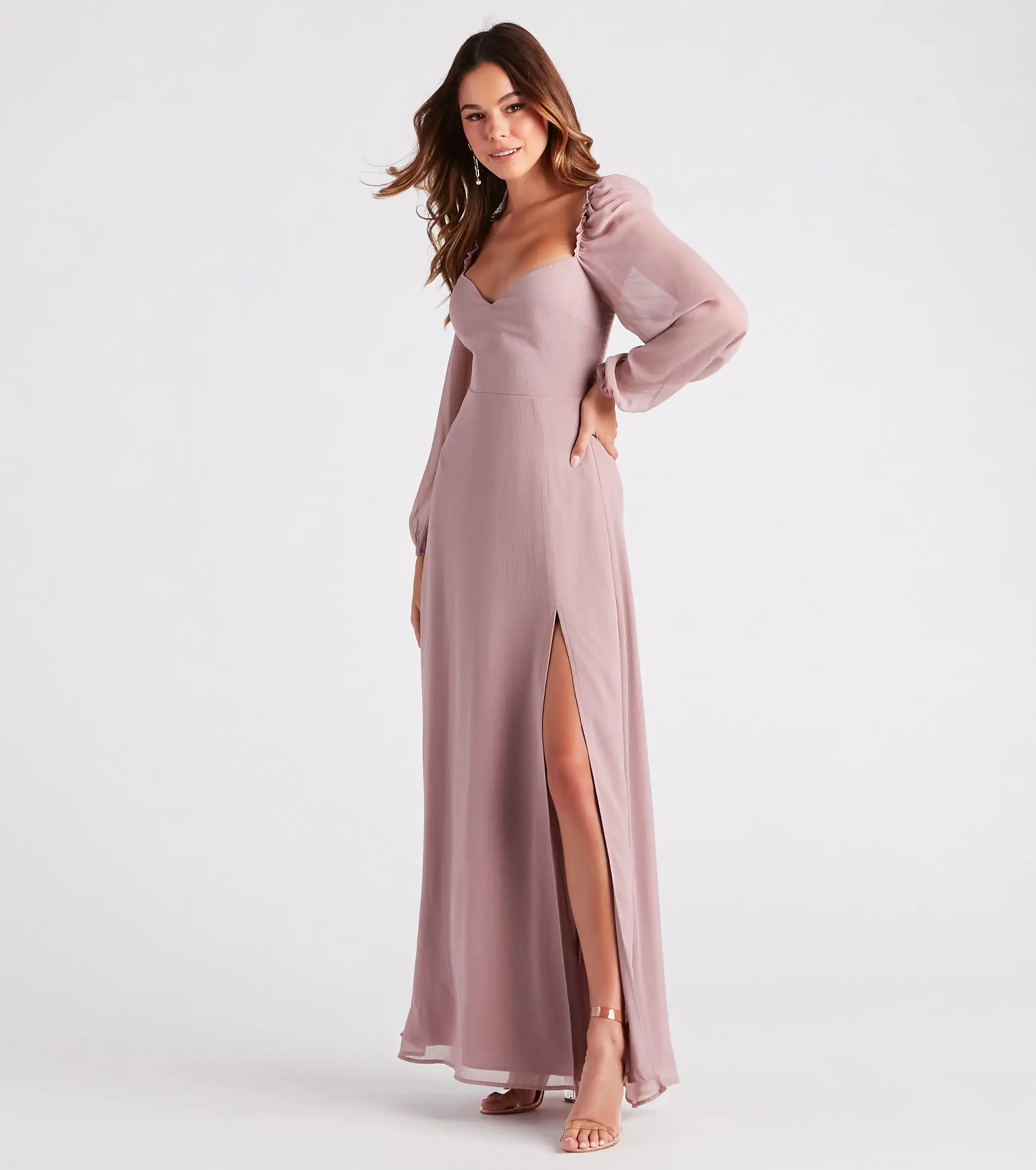 Windsor. Sheer Beauty Chiffon Slit Maxi Dress 5 Windsor. Sheer Beauty Chiffon Slit Maxi Dress - Image 3