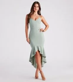 Windsor. Well Refined Crepe Ruffled Midi Dress